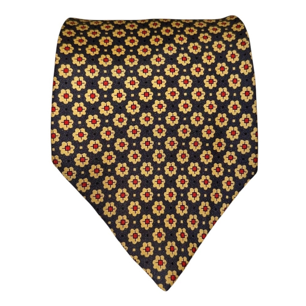 Vintage Pierre Cardin Mens Tie All Silk UK Blue Yellow & Red Floral 61x3.75”